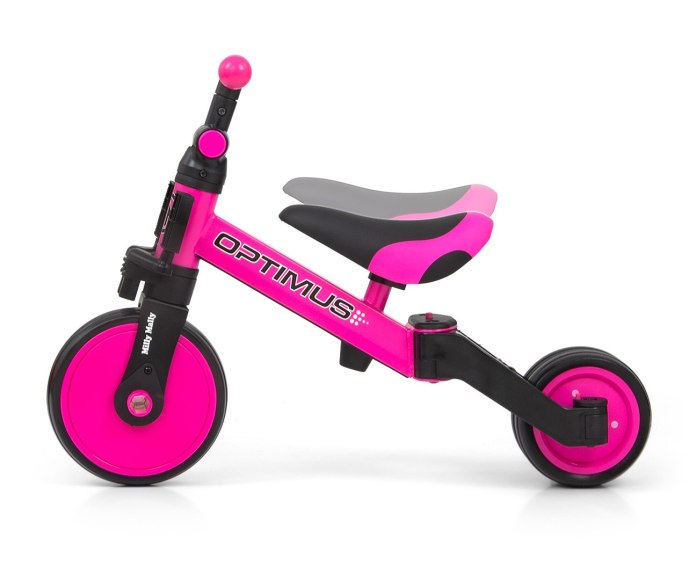 Rowerek 3w1 Milly Mally Optimus - trójkołowy i biegowy dla dziecka 12m+ Róż